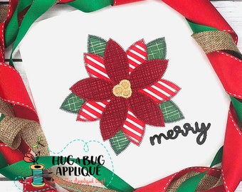 Poinsettia Zig Zag Stitch Applique Design 5x7 6x10 8x8 8x12