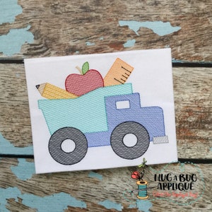 Dumptruck School Supplies Filled Sketch Embroidery Design 5x7 6x10 8x8 8x12