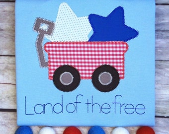 Wagon Stars Fourth of July USA America Zig Zag Stitch Applique Embroidery Design 5x7 6x10 8x8 8x12