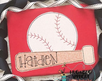 Bat Baseball Bean Stitch Applique Design 5x7 6x6 7x7 8x8 9x9