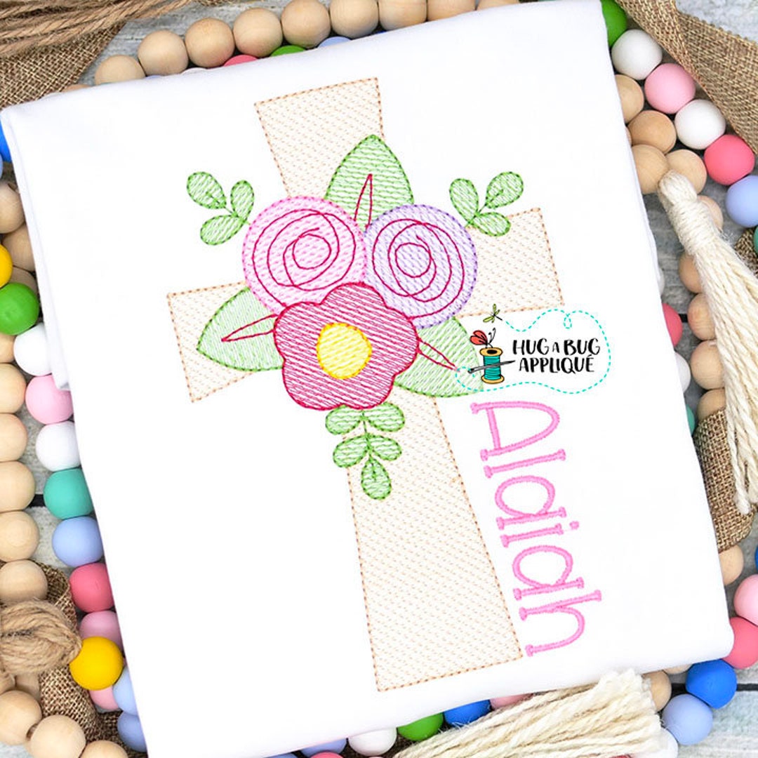 Simple Cross Flowers Sketch Stitch Embroidery Design 5x7 6x10 8x8