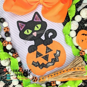 Cat Jackolantern Zig Zag Stitch Applique Design 5x7 6x10 8x8 8x12