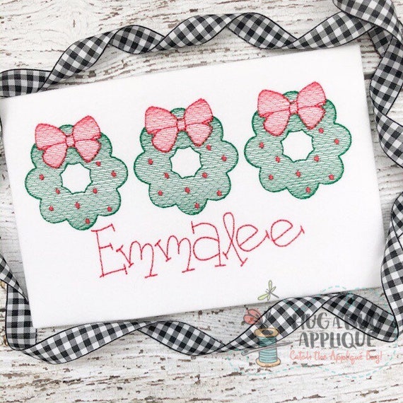 Christmas Wreath Trio Sketch Stitch Embroidery Design 5x7 6x10 8x8 8x12 9x9