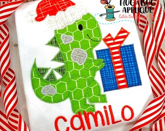 Dino Santa Zig Zag Stitch Applique Design 5x7 6x10 8x8 8x12