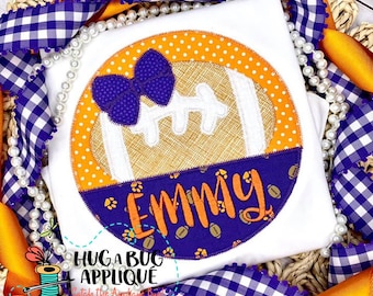 Motif appliqué en zigzag avec nœud papillon de football à cercles fendus, 5x7, 6x10, 7x7, 8x8, 9x9