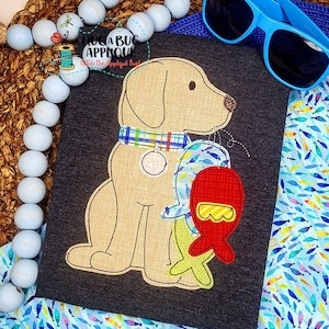 Pup Fish Stringer Bean Stitch Applique Design 5x7 6x10 8x8 8x12 9x9