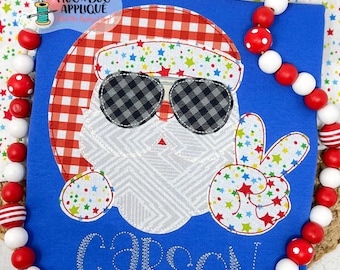 Santa Glasses Peace Bean Stitch Applique Design 5x7 6x10 8x8 8x12 9x9