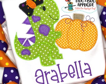 Dino Girl Pumpkin Zig Zag Stitch Applique Design 5x7 6x10 8x8 8x12