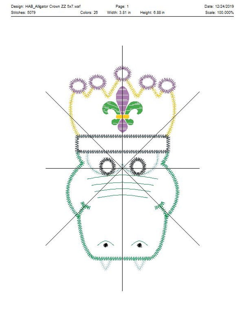 Alligator Crown Zig Zag Stitch Applique Design 5x7 6x10 8x8 Etsy
