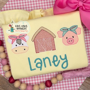 Cow Barn Pig Bandana Sketch Stitch Embroidery Design 5x7 6x10 8x8 8x12 9x9