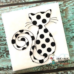 Black Cat Halloween Bean Stitch Applique Embroidery Design 5x7 6x10 8x8 8x12