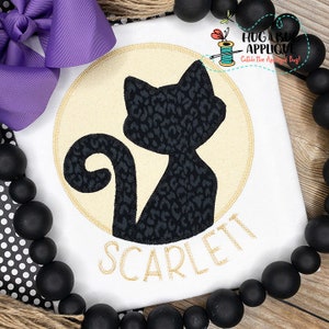 Cat Moon Zig Zag Stitch Applique Design 5x7 6x10 8x8 8x12