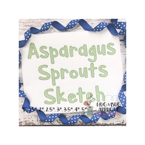 Asparagus Sprouts Sketch Stitch Embroidery Font 1" 1.5" 2" 2.5" 3" 3.5" 4" 5"