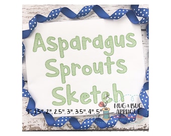 Asparagus Sprouts Sketch Stitch Embroidery Font 1" 1.5" 2" 2.5" 3" 3.5" 4" 5"