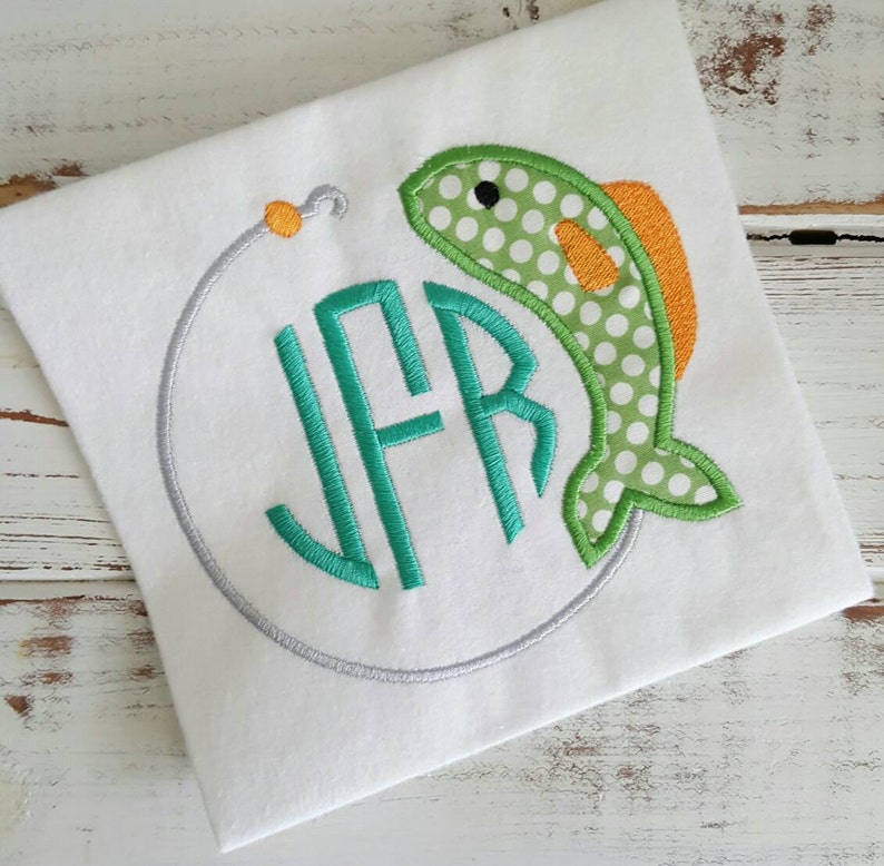 Fish String Hook Monogram Frame Applique Embroidery Design 4x4 Etsy