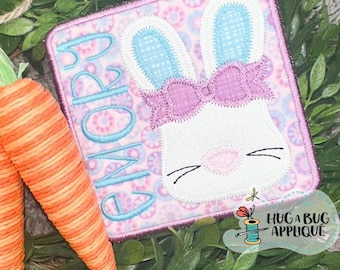 Bunny Face Bow Satin Stitch Tag In the Hoop Applique Design 4" 4.5" 5" 5.5" 6"