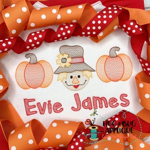 Pumpkin Scarecrow Girl Trio Sketch Stitch Embroidery Design 5x7 6x10 8x8 8x12