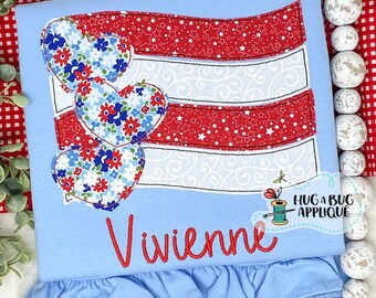 Wavy Flag Hearts Bean Stitch Applique Design 5x7 6x10 8x8 8x12 9x9