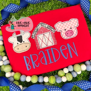 Cow Barn Pig Bean Stitch Applique Design 5x7 6x10 8x8 8x12 9x9