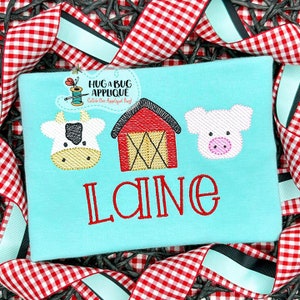 Cow Barn Pig Sketch Stitch Embroidery Design 5x7 6x10 8x8 8x12 9x9