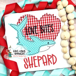 Shark Bite Heart Bean Stitch Applique Design 5x7 6x10 8x8 8x12 9x9