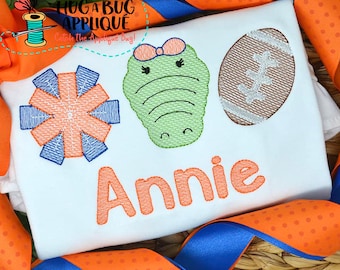 Motif de broderie « Alligator et football » (croquis) - 5x7, 6x10, 8x8, 8x12, 9x9