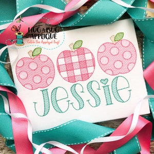 Dot Gingham Apple Sketch Stitch Embroidery Design 5x7 6x10 8x8 8x12 9x9