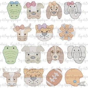 Mascot Bundle Sketch Stitch Embroidery Design 2" 2.5" 3" 3.5" 4" 4.5"
