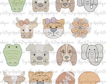 Pacote de mascote Esboço Ponto Bordado Design 2" 2,5" 3" 3,5" 4" 4,5"