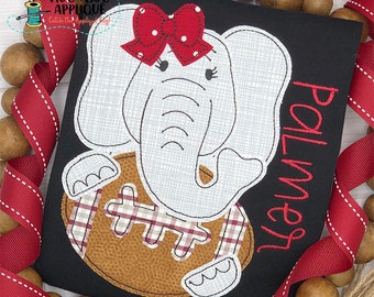 Elephant Bow Football Bean Stitch Applique Design 5x7 6x10 8x8 8x12 9x9