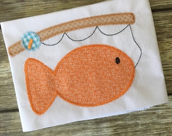 Fishing Pole With Fish and Bow Zig Zag Applique Machine Embroidery Design -  Etsy
