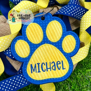 Paw Print Bag Tag In the Hoop Applique Design 4&quot; 4.5&quot; 5&quot; 5.5&quot; 6&quot;
