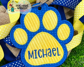 Paw Print Bag Tag In the Hoop Applique Design 4" 4.5" 5" 5.5" 6"