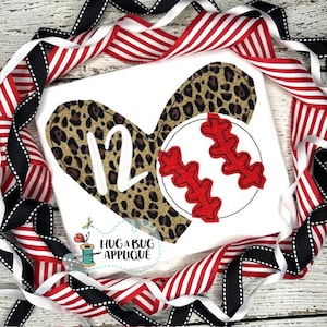 Heart Baseball Bean Stitch Applique Design 5x7 6x10 8x8 8x12 9x9
