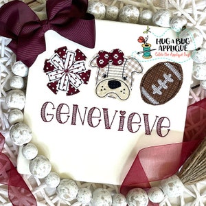 Cheer Bulldog Football Bean Stitch Applique Design 5x7 6x10 8x8 8x12 9x9