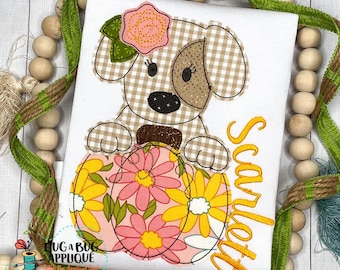 Pup Flower Pumpkin Bean Stitch Applique Design 5x7 6x10 8x8 8x12