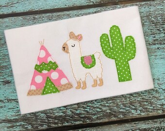 Diseño de bordado con apliques de cactus, frijoles y llamas, 5 x 7, 6 x 10, 8 x 8, 8 x 12