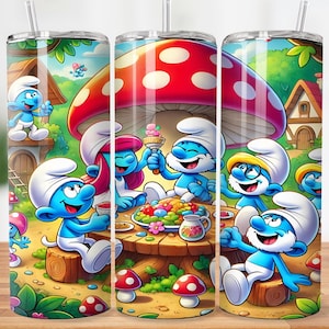 Cute Cartoon Creatures 20oz Skinny Tumbler Design PNG – Blue Cartoon Characters 20oz Tumbler Wrap Design – Digital Download for Sublimation