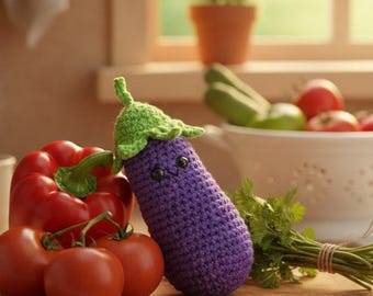 Amigurumi Eggplant Crochet Pattern, Play Food Toy, Vegetable Design (Digital Download)