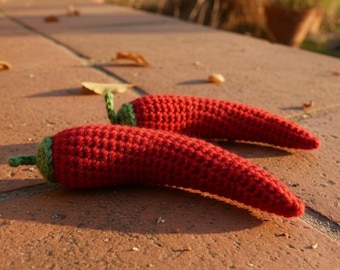 Amigurumi hot pepper crochet pattern in PDF format. Vegetables Engage in Food Play