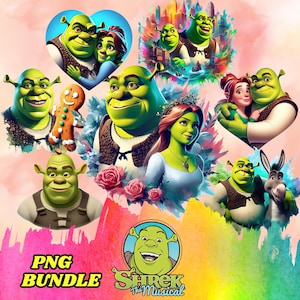 Shrek Clipart, Shrek PNG Bundle, Digital File Shrek Birthday with Donkey, Cartoon Shrek Clipart for Circuit, Fairy Tale Characters Clipart