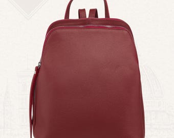 Burgundy Italian Leather Backpack Handmade in Florence for Women