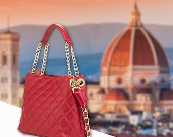 Rote Italienische Gesteppte Leder Umhängetasche Handgemacht in Florenz für Frauen
