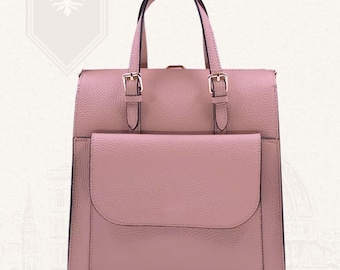 Pink Leather Convertible Backpack Handbag, Business Rucksack  display picture 1