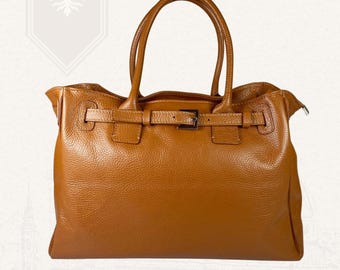 Bolsa grande de couro italiana marrom feita à mão em Florença para mulheres