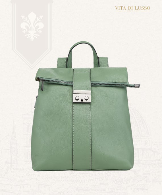 Green Italian Leather Backpack Handmade in Florence for 