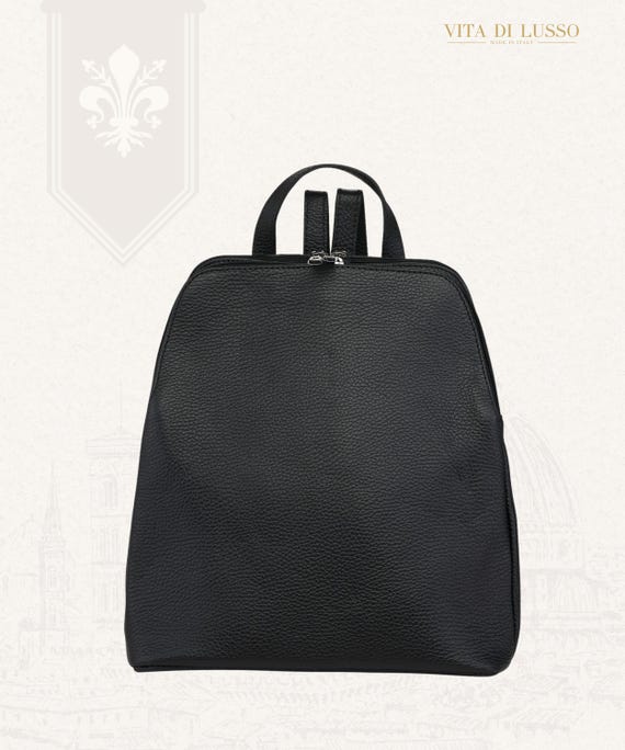 Black Italian Leather Backpack Handmade in Florence for  display picture 1