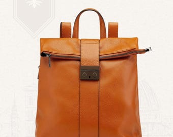 Brown Italian Leather Backpack Handmade in Florence for Women