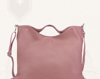 Borsa tote grande in pelle italiana rosa fatta a mano a Firenze per donna