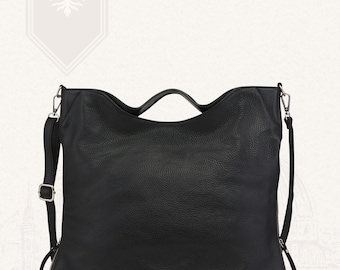 Black Italian Large Leather Tote Bag Handmade in Florence for Women